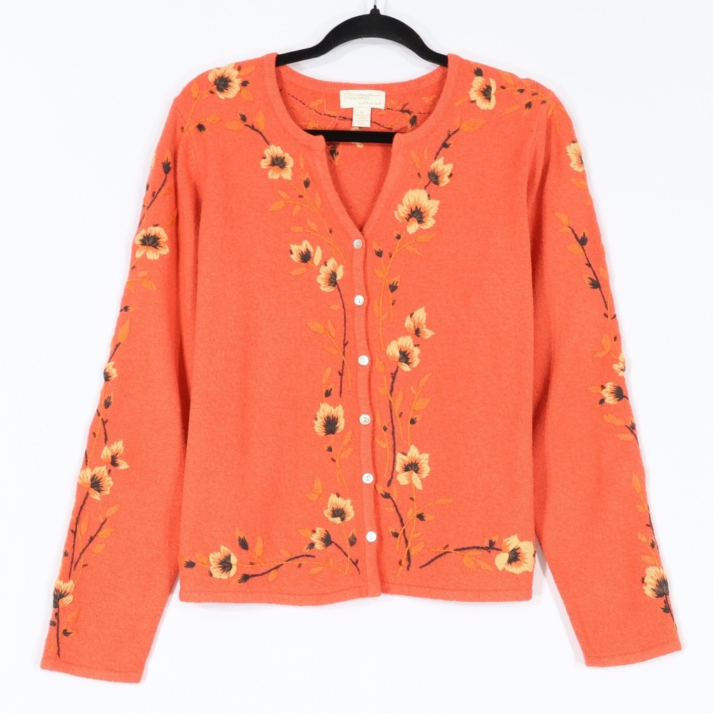 Portraits Northern Isles Cardigan Women M Orange Embroidered Cottage Grannycore